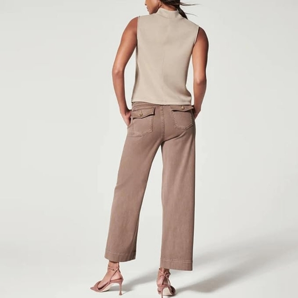 SPANX Stretch Twill Cropped Wide Leg Pants In Cedar Size Small Women's - Picture 3 of 12
